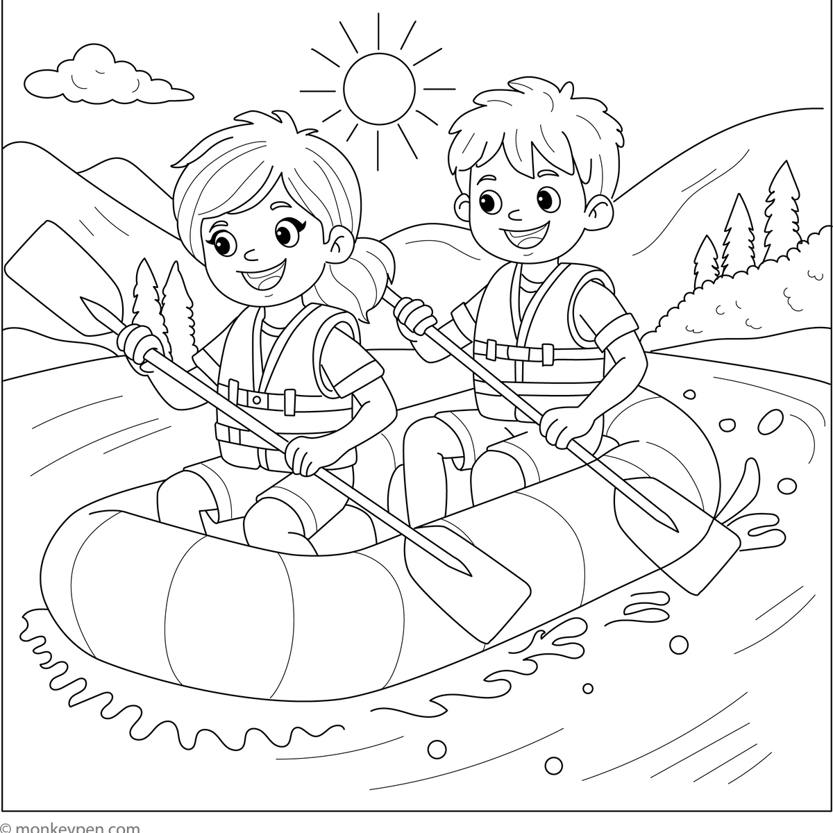 Free Rafting Coloring Page – Printable Outdoor Fun for Kids