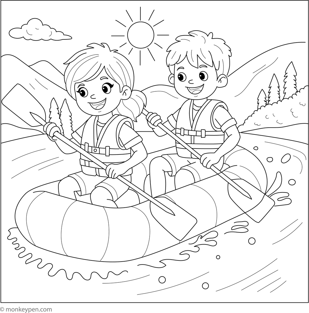 Free Rafting Coloring Page – Printable Outdoor Fun for Kids