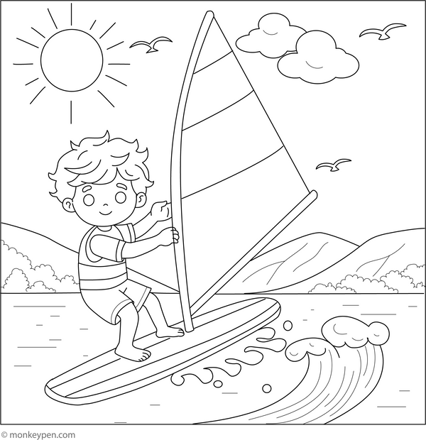 Windsurfing Colouring Page coloring page – free printable for kids to color and enjoy