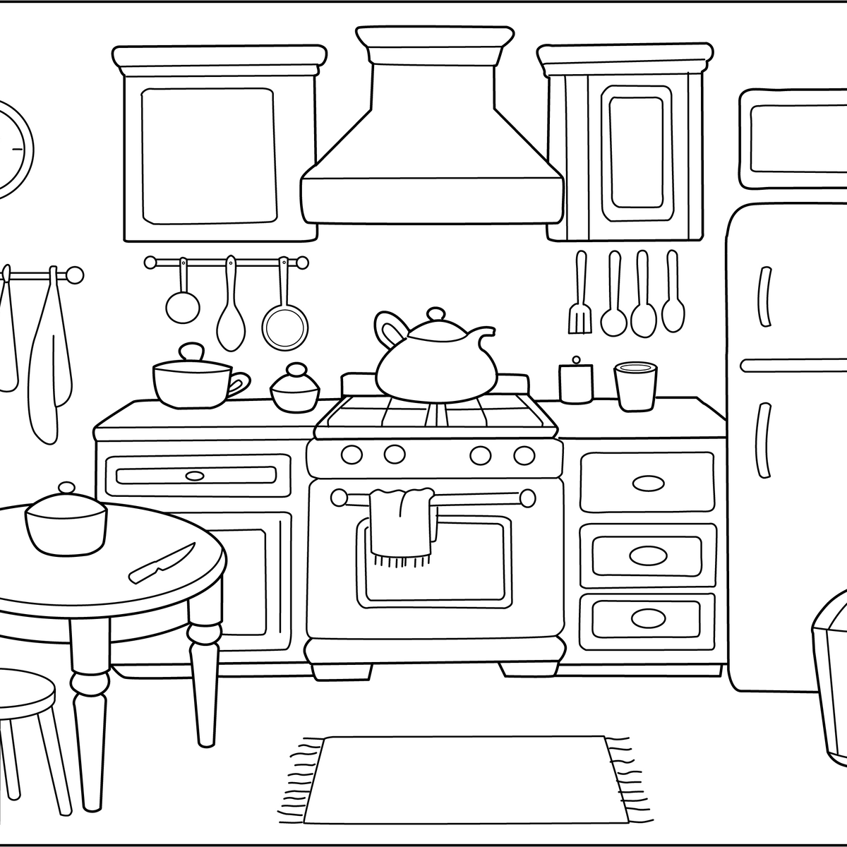 Kitchen Coloring Page - Printable PDF for Kids