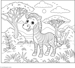 Zebra in the Savannah coloring page – free printable for kids to color and enjoy