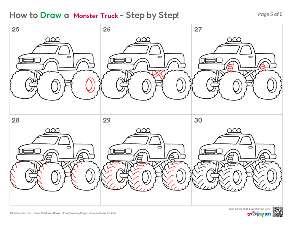 How to Draw a Monster Truck – Easy Step-by-Step Vehicle Drawing for Kids