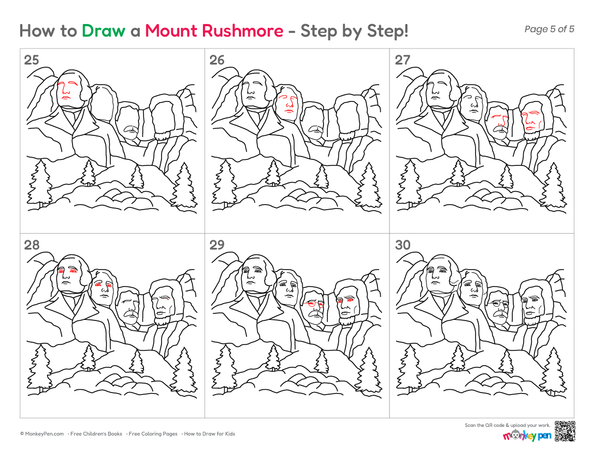 How to Draw Mount Rushmore – Step-by-Step Landmark Drawing for Kids