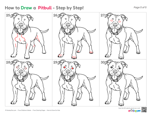 Easy Pitbull outline illustration for children.