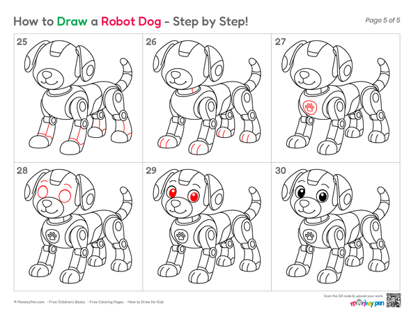 Easy robot dog drawing for beginners
