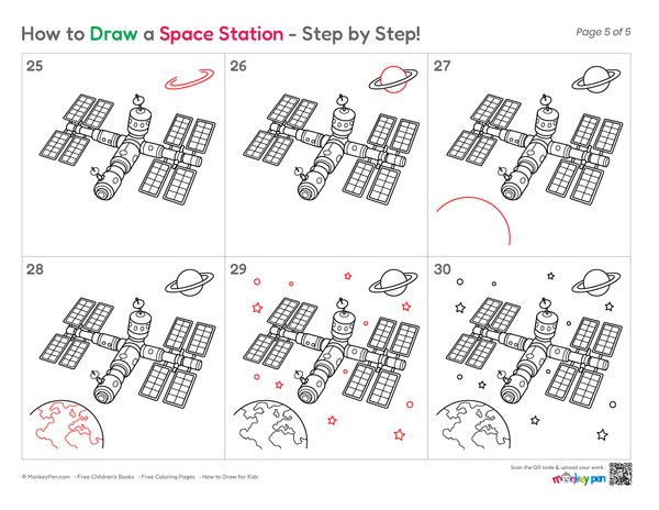 Easy space station drawing for kids