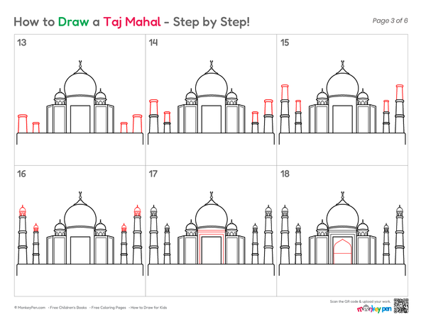 How to Draw the Taj Mahal – Step-by-Step Monument Drawing for Kids