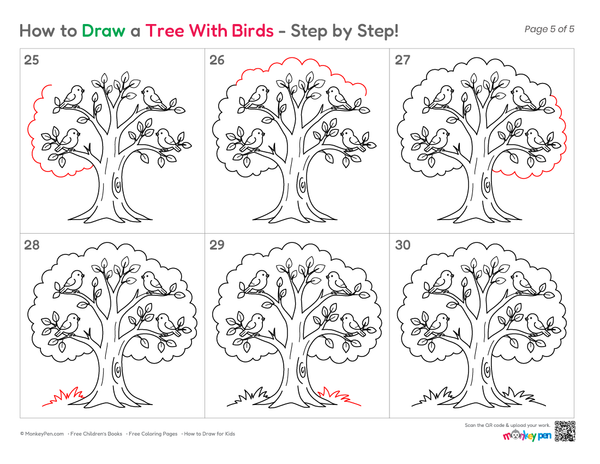 How to Draw a Tree with Birds – Easy Step-by-Step Nature Scene Drawing for Kids