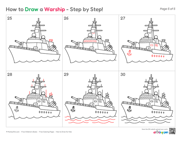 How to Draw a Warship – Simple Step-by-Step Ship Drawing for Kids