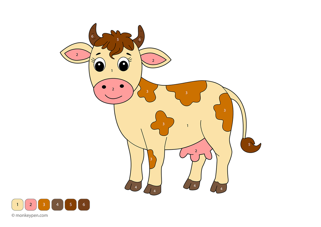 Cow Color by Number – Free Farm Animal Worksheet PDF