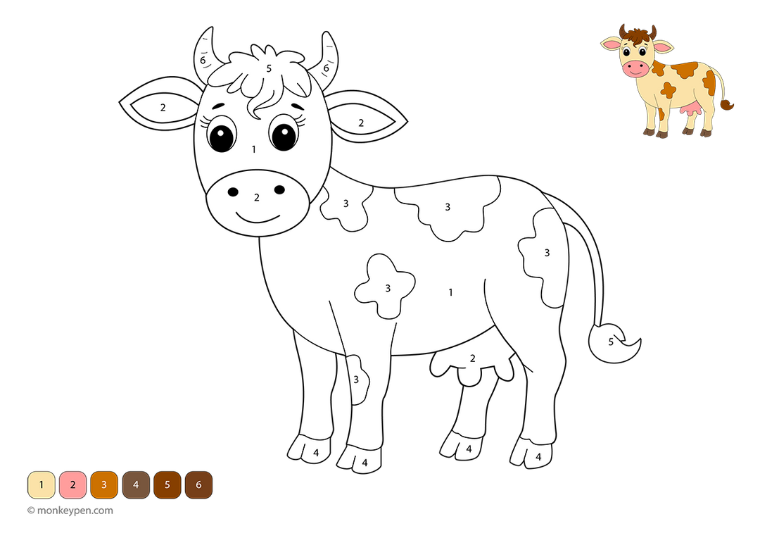Cow Color by Number – Free Farm Animal Worksheet PDF