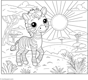Zebra in the Sunset coloring page – free printable for kids to color and enjoy