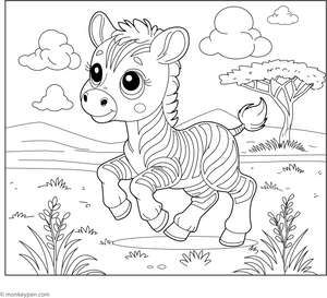 Baby Zebra Learning to Walk coloring page – free printable for kids to color and enjoy