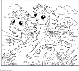 Zebra and Horse Running coloring page – free printable for kids to color and enjoy