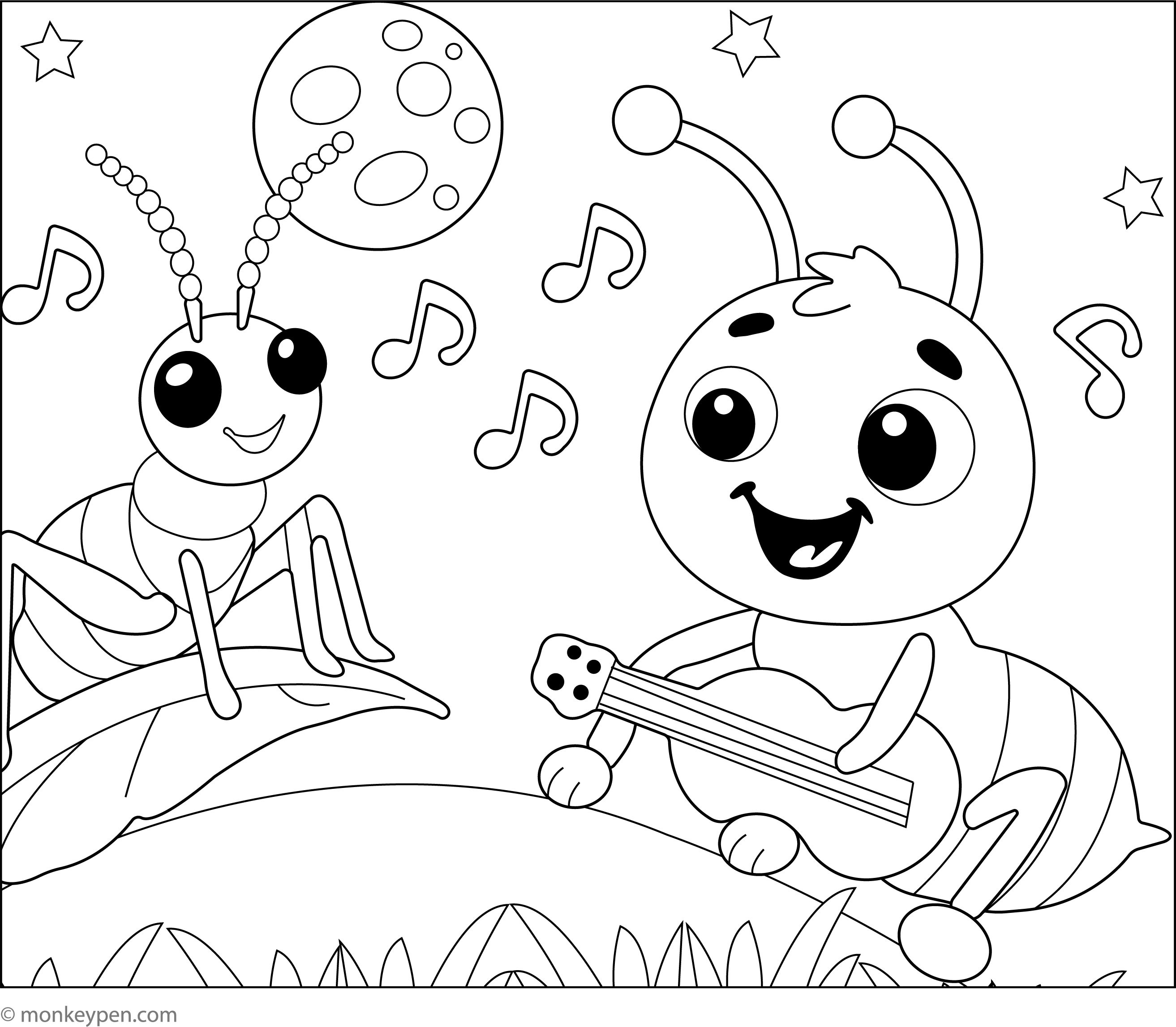 Ant and the Singing Cricket | Free Coloring Pages