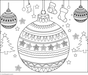 Christmas Ball Decoration Coloring Image for Kids