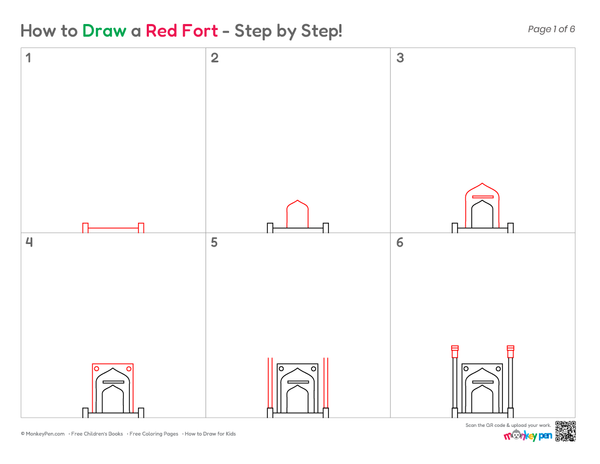 How to Draw the Red Fort – Easy Step-by-Step Monument Drawing for Kids