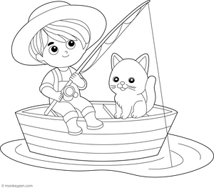 Kid Fishing Coloring Page