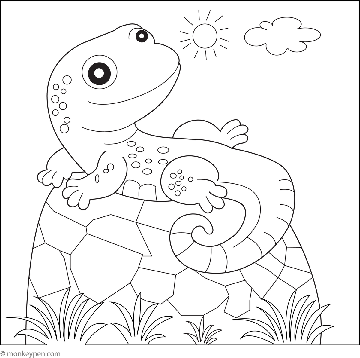 Lizard On Rocks Colouring In Lizard on a Rock | Free Kids Coloring Page