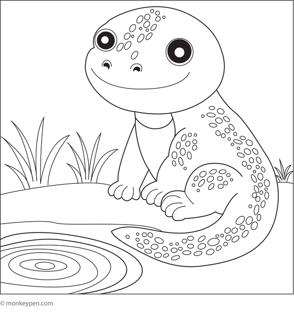 Lizard by a Pond | Free Coloring Page