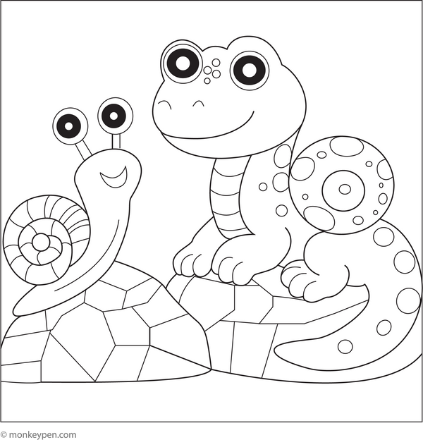 Lizard and Snail | Free Coloring Page