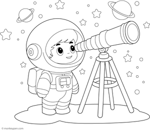 Boy with Telescope Coloring Page