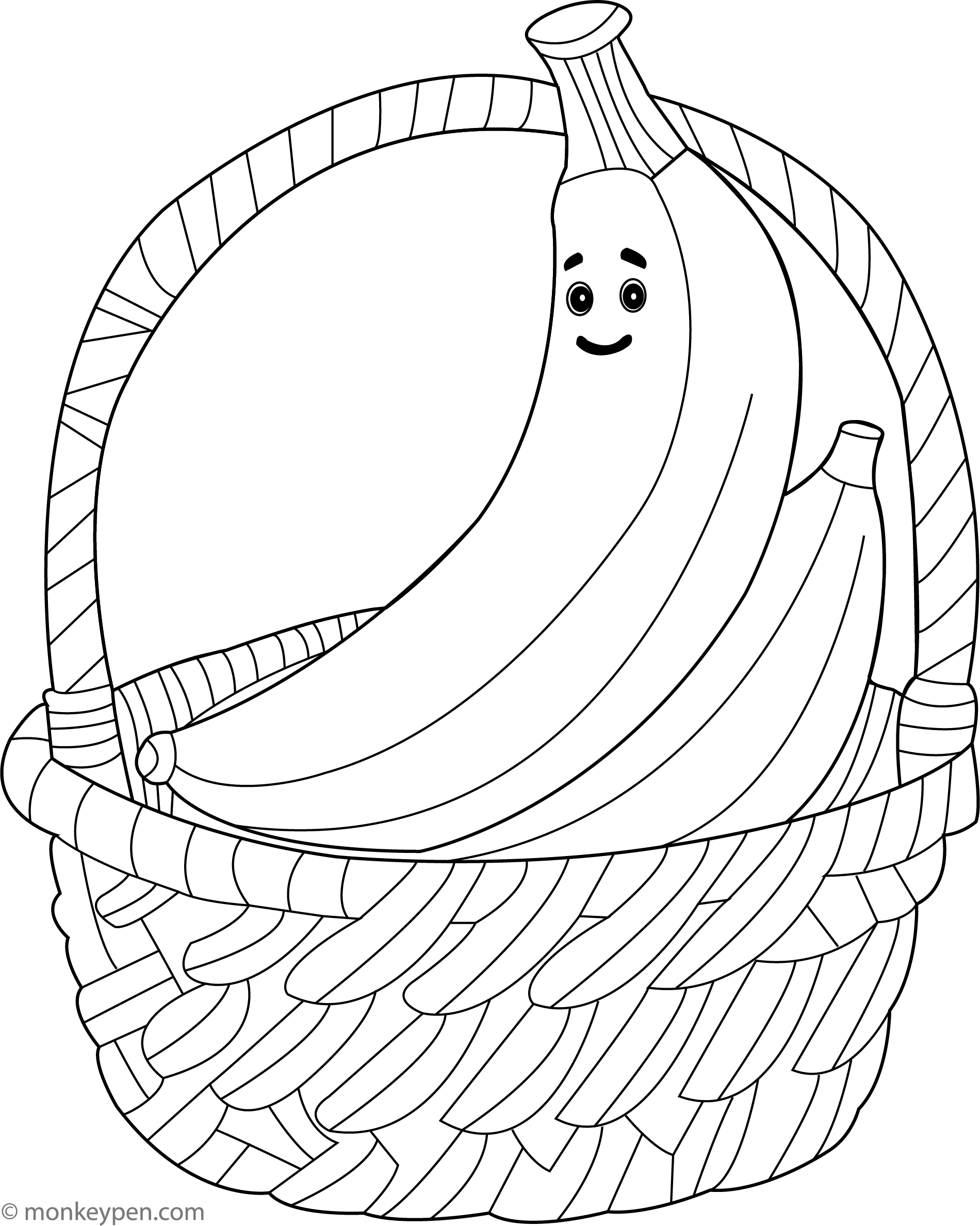 Banana in a Fruit Basket | Free Printable Coloring Page PDF