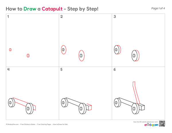 How to Draw a Catapult – Easy Step-by-Step Medieval Drawing for Kids