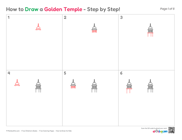 Kid-friendly Golden Temple drawing with simple architectural details.