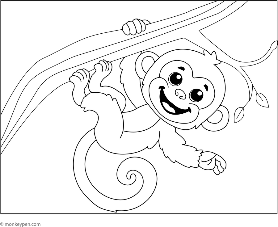 Monkey Hanging Upside Down | Free Coloring Printables for Learning