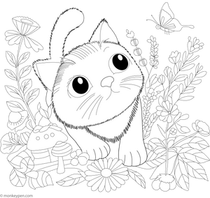 Cat and Butterfly Coloring Page