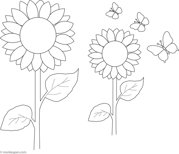Sunflower Garden with Butterflies Coloring Page