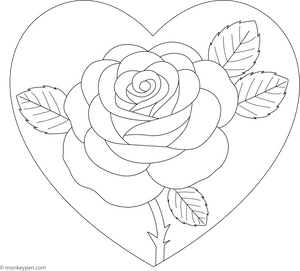 Rose in a Heart-Shape Colouring Page