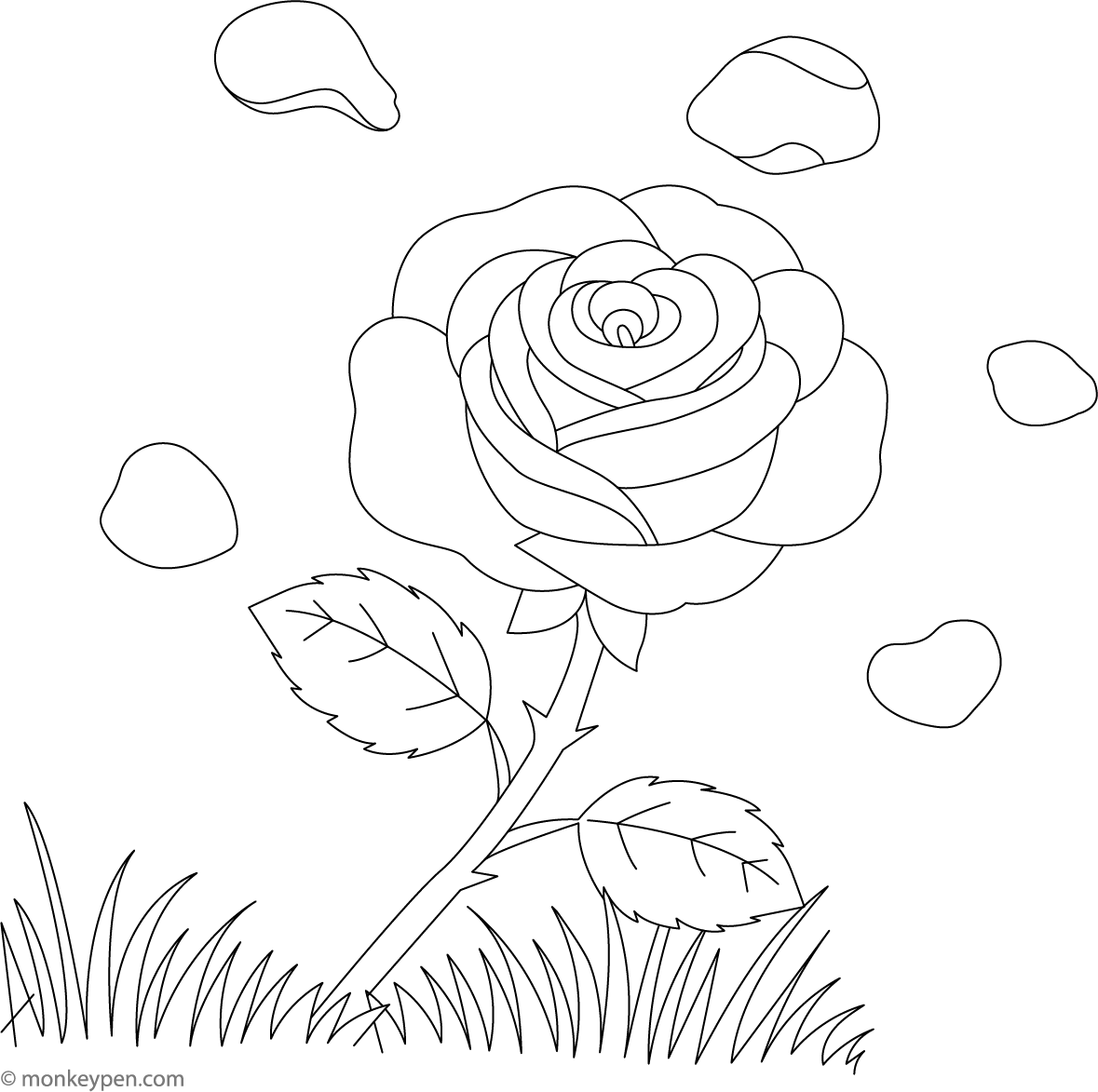Rose with Falling Petals | Beautiful Flower Coloring Page for Kids