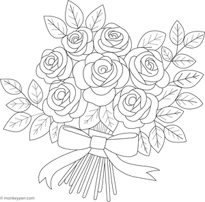 Rose in a Beautiful Bouquet Coloring Page
