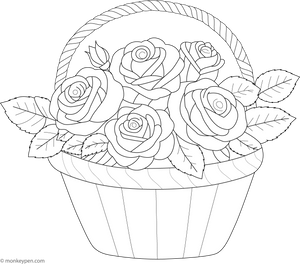 Basket with Roses Coloring Page