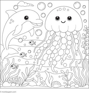 Jellyfish and a Dolphin Colorin Page