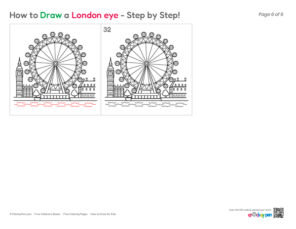 Easy-to-draw London Eye picture for young learners.