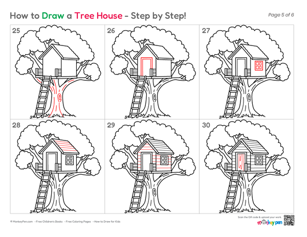 How to Draw a Tree House – Simple Step-by-Step House Drawing for Kids