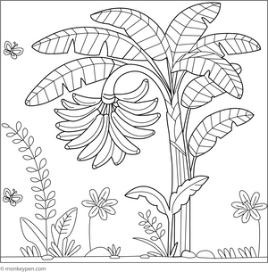 Banana in Tropical Garden Coloring Page