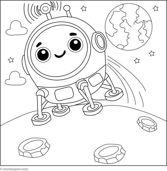 Moon Lander Touching Down | Free Coloring Page for Kids