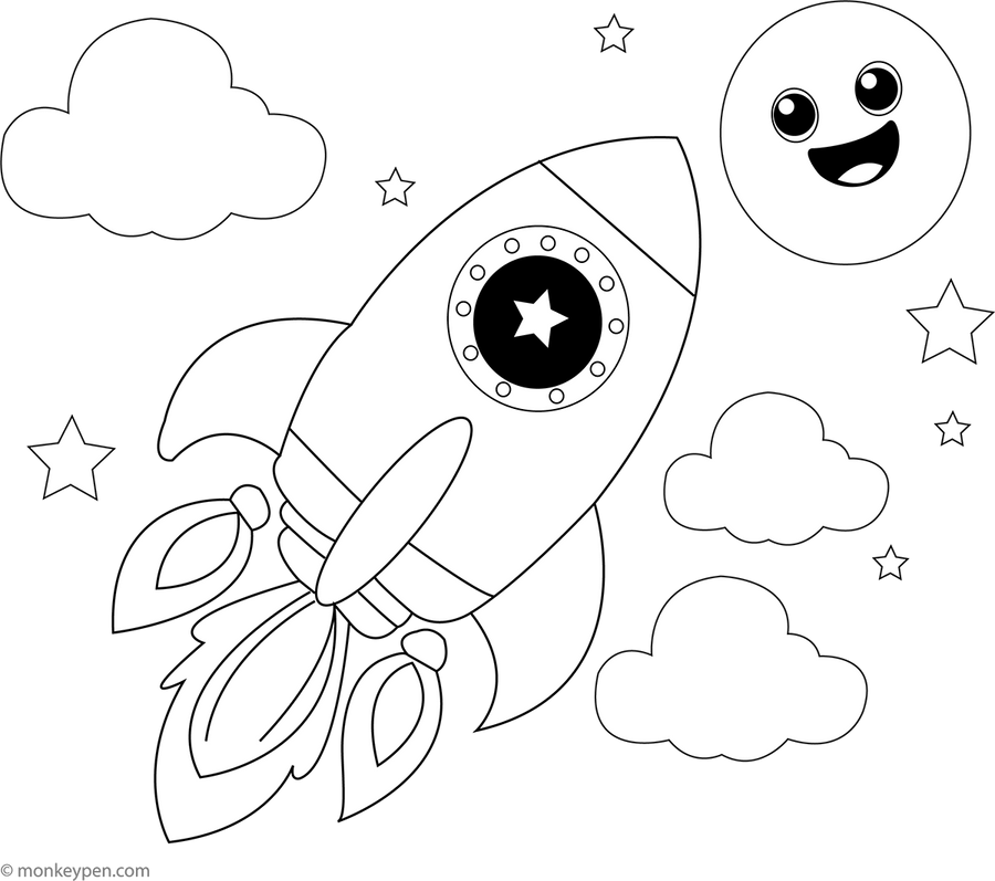 Space Rocket Coloring Page – Free Printable for Kids