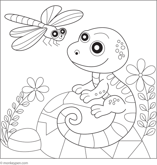 Lizard and Dragonfly Coloring
