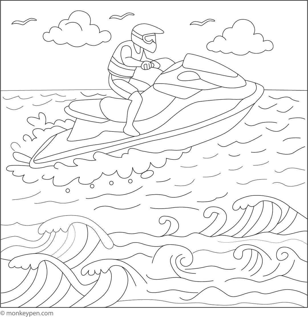 Fish Ski Colouring In Free Printable Beach Coloring Page and Books – Ready to Print