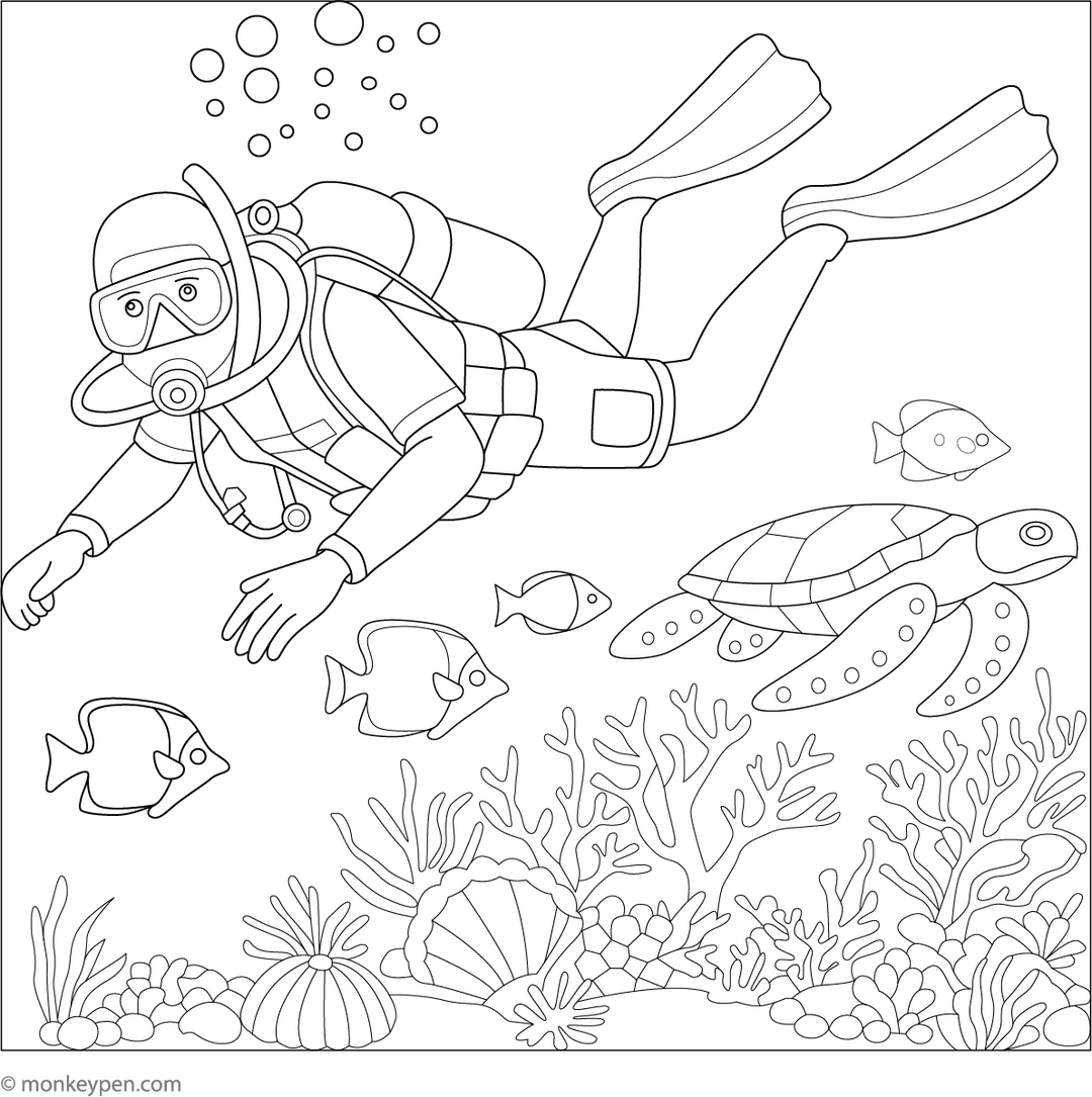Scuba Diving Free Coloring Page Scuba diving free coloring page