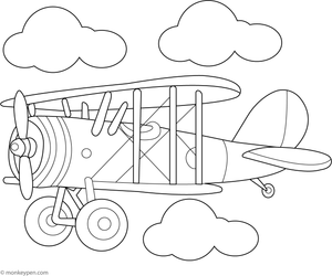Printable Old-Fashioned Biplane Coloring Page