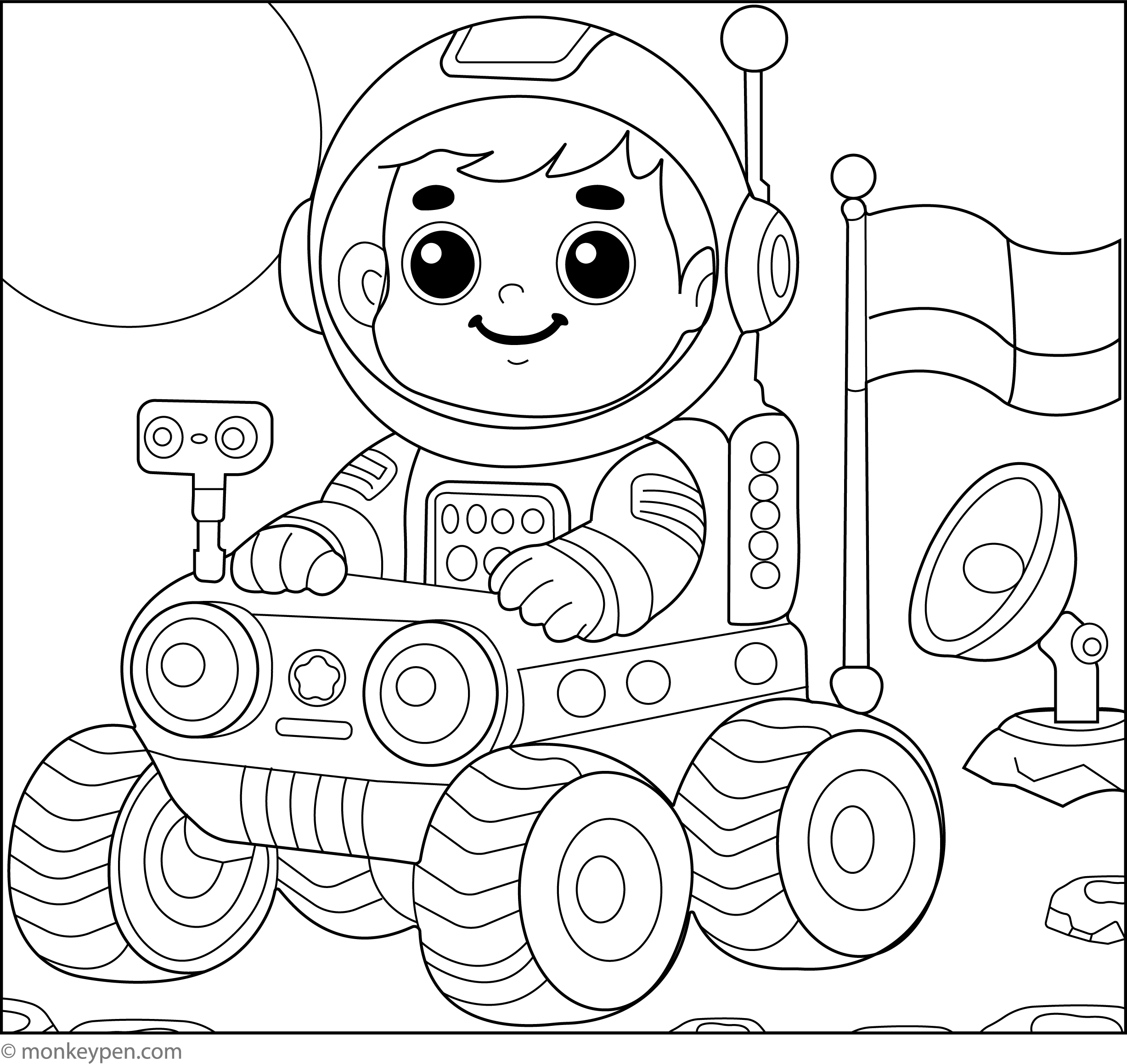 Astronaut with a Space Rover | Free Printable Coloring Sheet for Kids