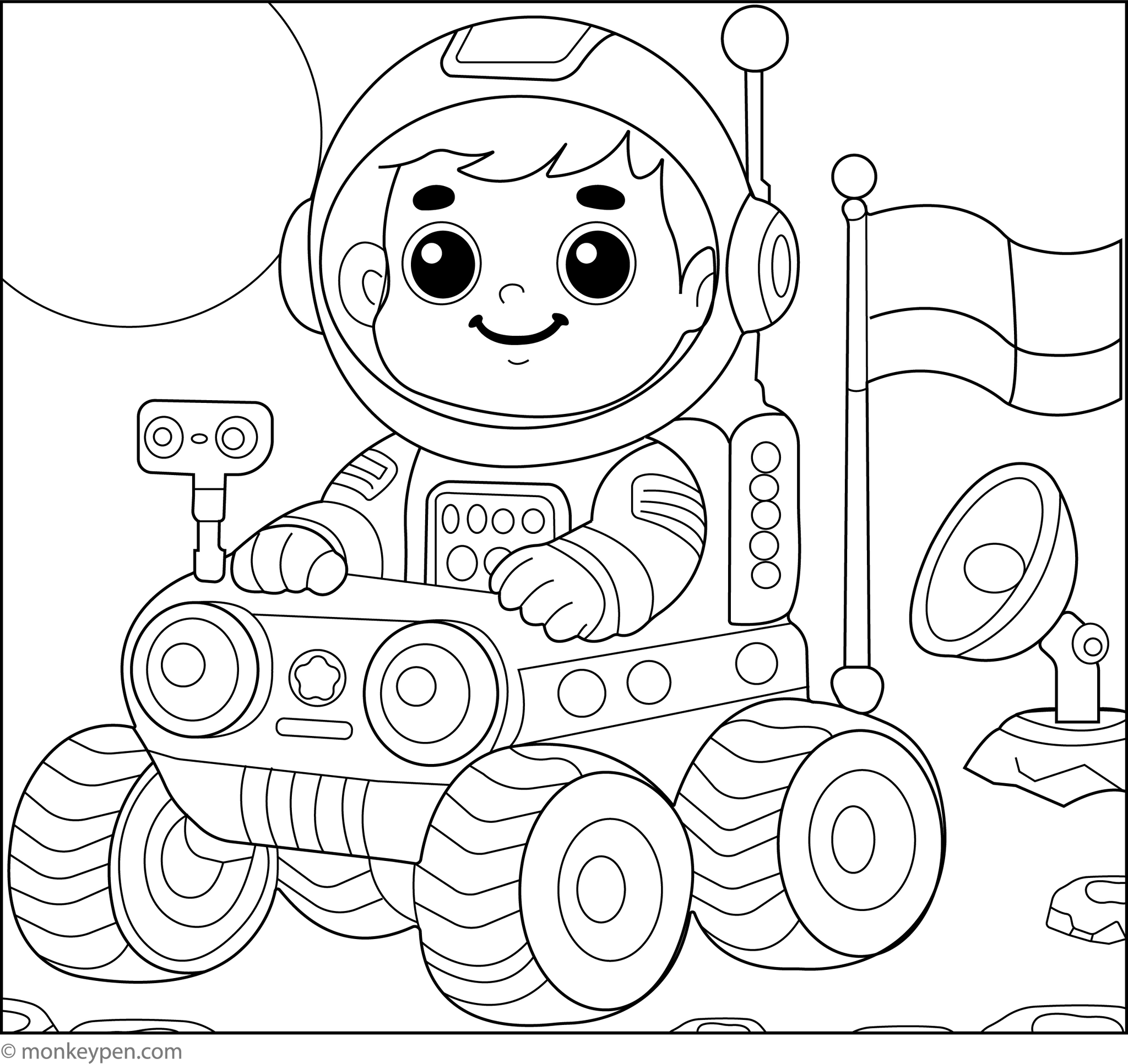 Astronaut with a Space Rover | Free Printable Coloring Sheet for Kids