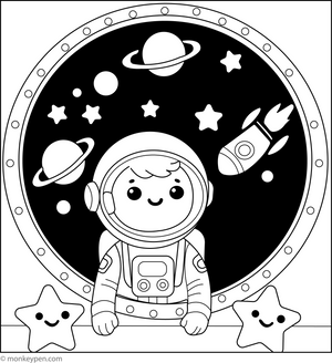 Printable Astronaut and Shooting Stars Colouring Page