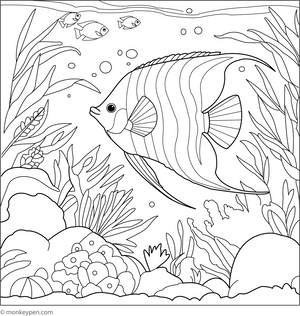 Printable Angelfish Under Ocean Coloring Page